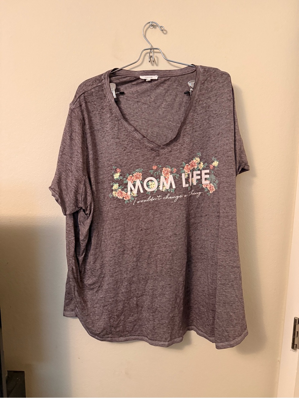 Maurices Purple V-Neck 'Mom Life' Floral Graphic Tee